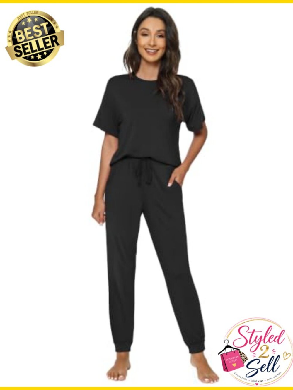 Bamboo Viscose Tracksuit Set Short Sleeve Jogger Pants 2 Piece